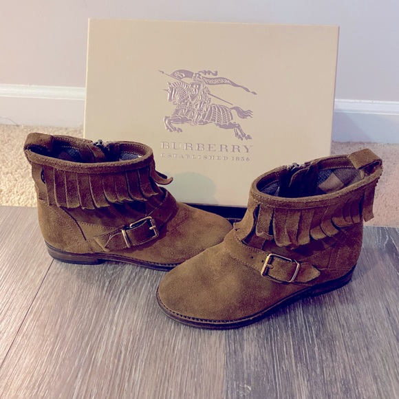 Brown Suede Burberry Fringe Boots Size 29/US 11.5